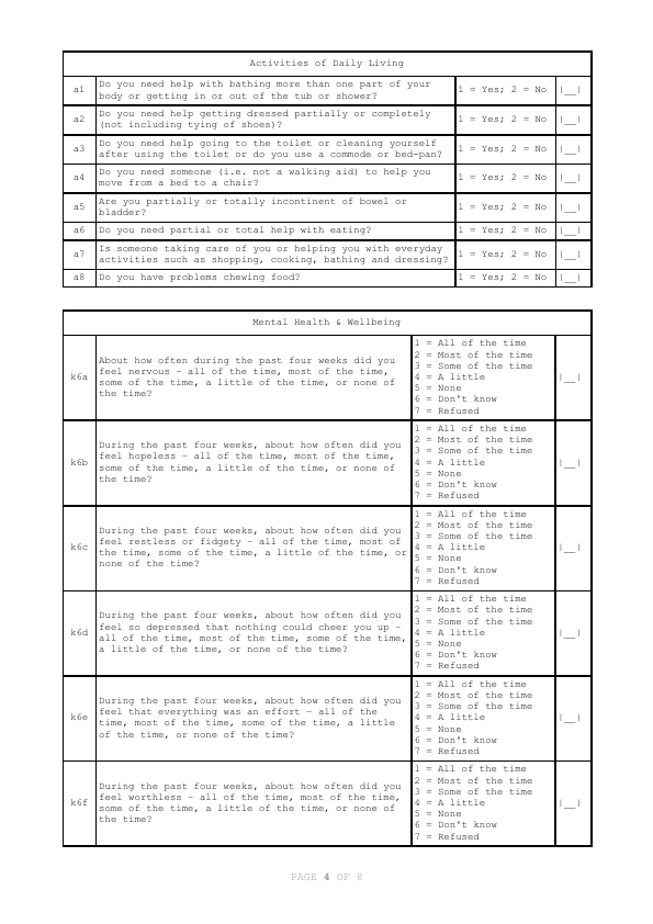Page 4 of the RAM-OP questionnaire