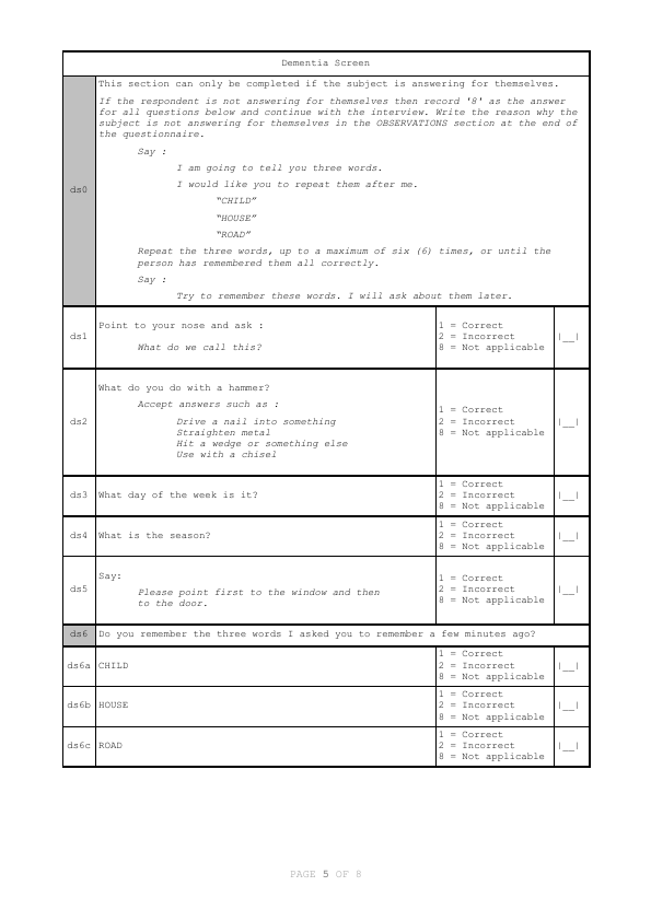 Page 5 of the RAM-OP questionnaire