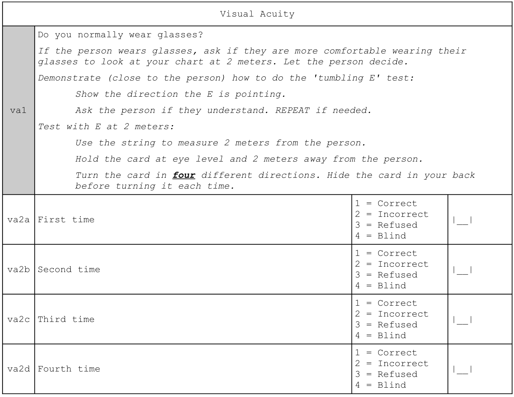 Visual impairment questionnaire module